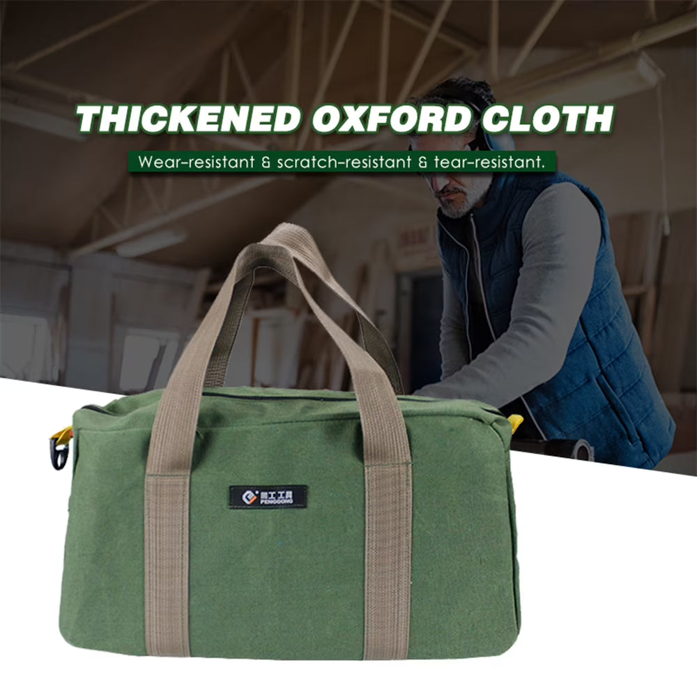 PENGGONG Large Thickened Wear-resistant Maintenance Tool Storage Bag Multifunctional Portable Tool Bag Large Capacity Canvas Bag 18-inch Army Green